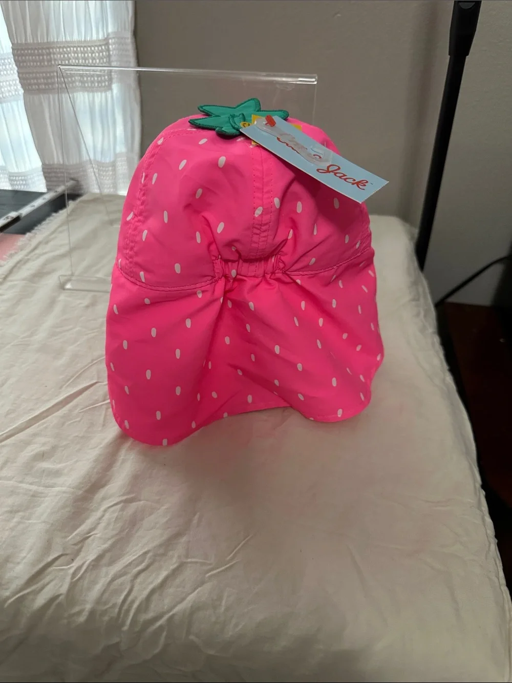 Kids Hot Pink Polka Dot Sun Hat with Neck Flap Sz 12-24 months NWT